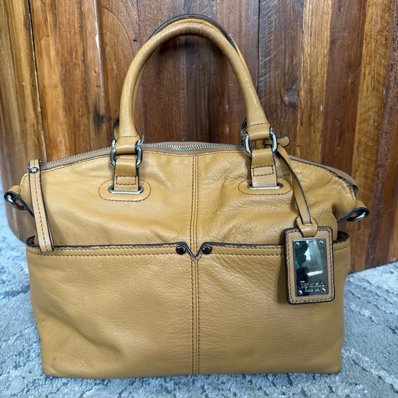 Tignanello Bag Tan Leather Purse Multi-Compartment Handbag 2 Handle Shoulder Bag - Picture 1 of 15